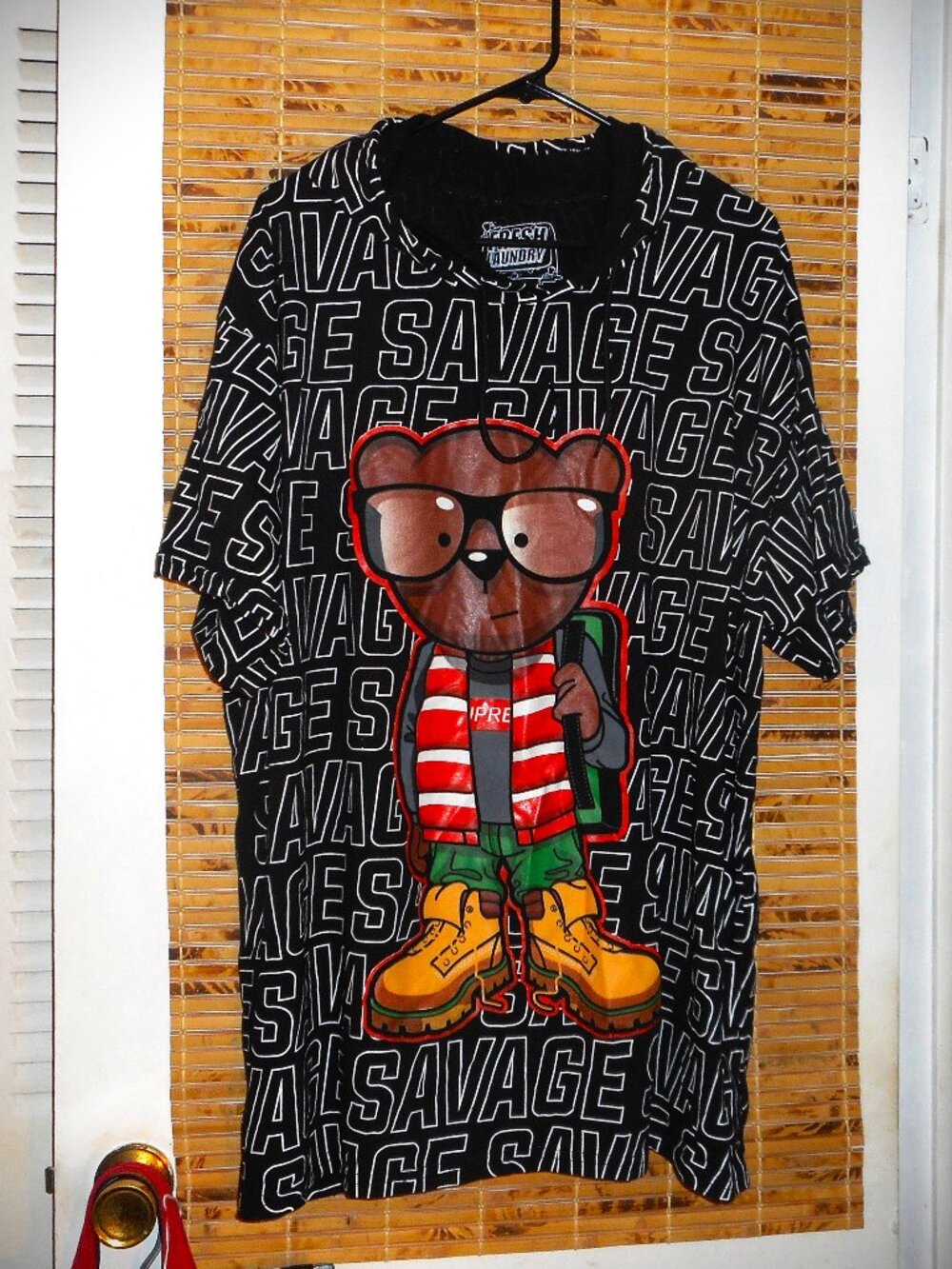 Fresh Laundry Black Hoodie w/Teddy Bear Graphc and Savage Text  * Tag Size: 3XL